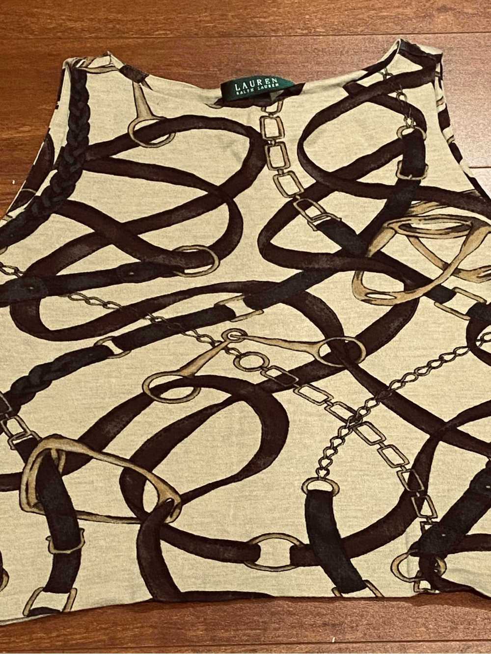 Lauren Ralph Lauren Tank Top Womens Equestrian Chain Belt Print Sleeveless Knit - Picture 8 of 9